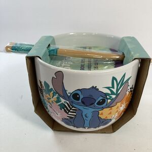 Disney Lilo & Stitch Ceramic Bowl With Bamboo Chopsticks 20oz NEW